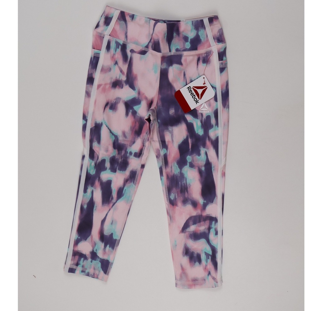 Reebok Girls Watercolor Print Leggings Pink Purple Multi Size S 6/6X NWT